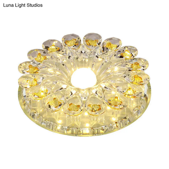 Lotus Crystal Led Flush Mount Lamp - Contemporary Close To Ceiling Light In Chrome