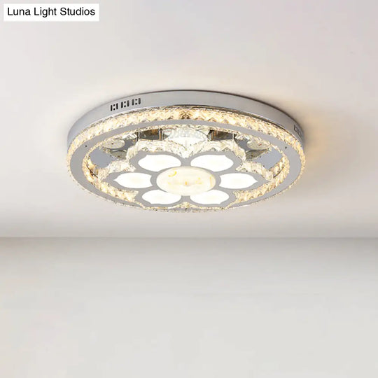 Lotus Crystal Led Flush Mount Lamp - Minimalistic Stainless-Steel Ceiling Lighting