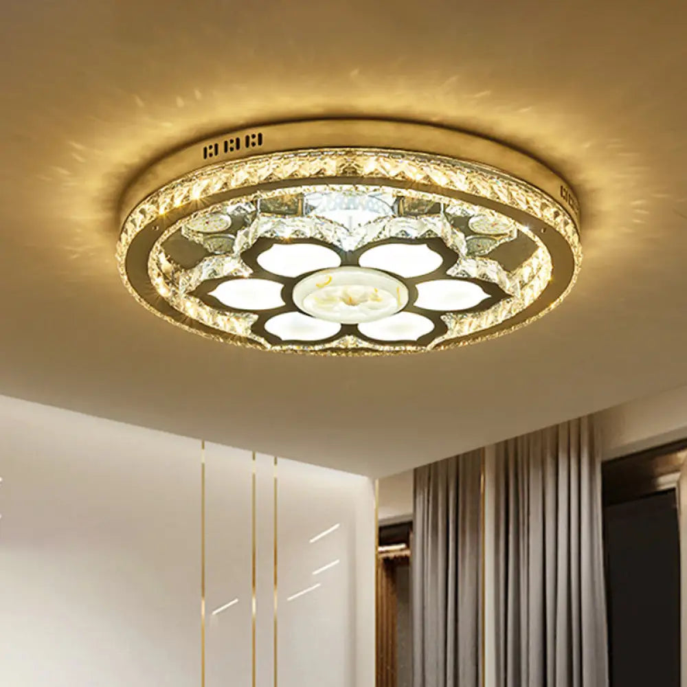 Lotus Crystal Led Flush Mount Lamp - Minimalistic Stainless-Steel Ceiling Lighting