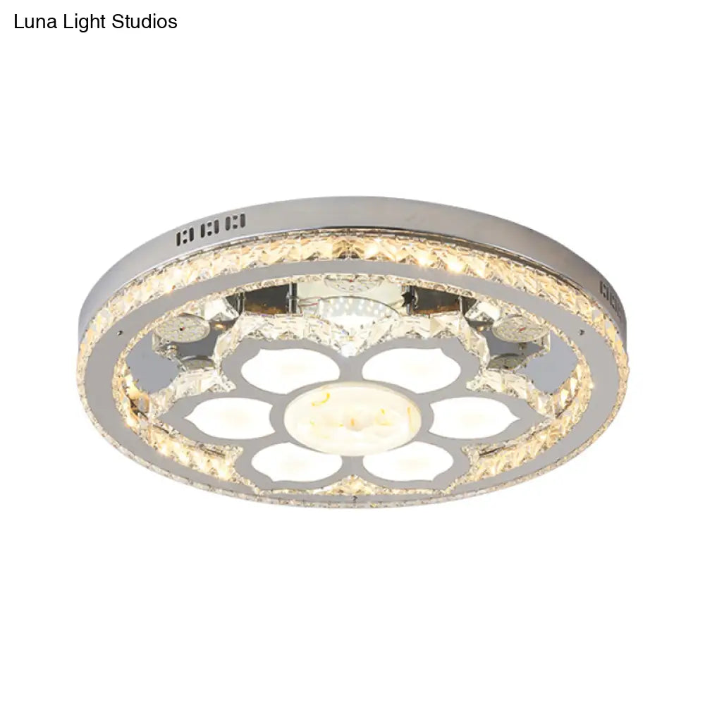 Lotus Crystal Led Flush Mount Lamp - Minimalistic Stainless-Steel Ceiling Lighting