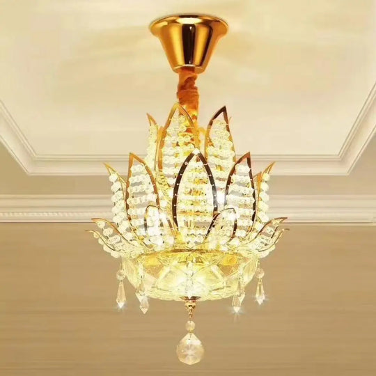 Lotus Flush Mount Lamp - 3 - Light Crystal Ceiling Light In Gold