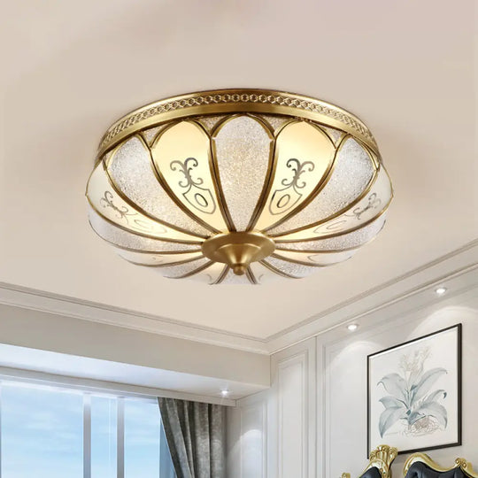 Lotus Frosted Glass Flush Mount Ceiling Light Fixture - Colonial Design Gold Finish 3/4/5 Heads