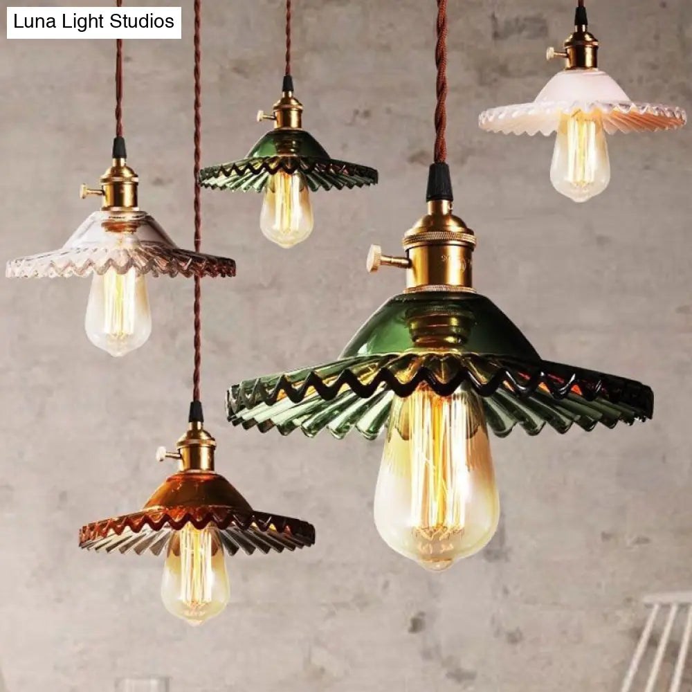 Lotus Glass Scalloped Pendant Lamp - Retro Industrial Style For Restaurants 1-Light Hanging