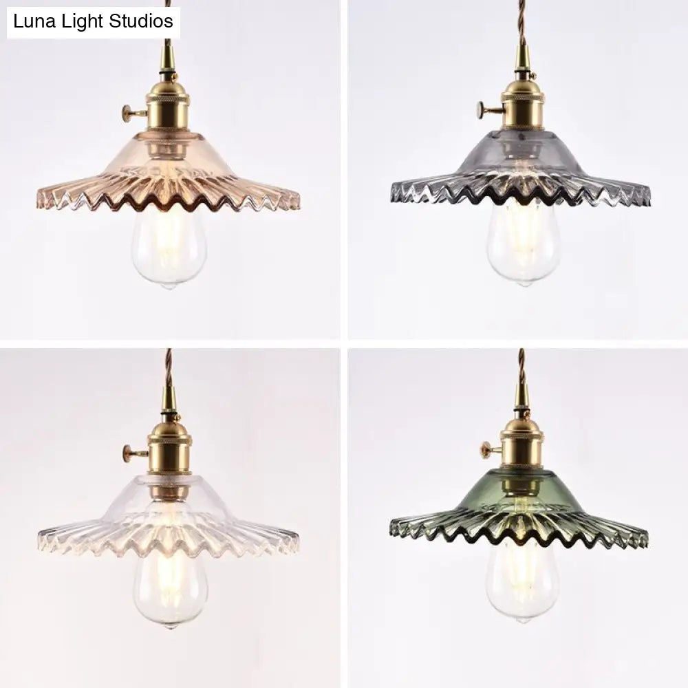 Lotus Glass Scalloped Pendant Lamp - Retro Industrial Style For Restaurants 1-Light Hanging