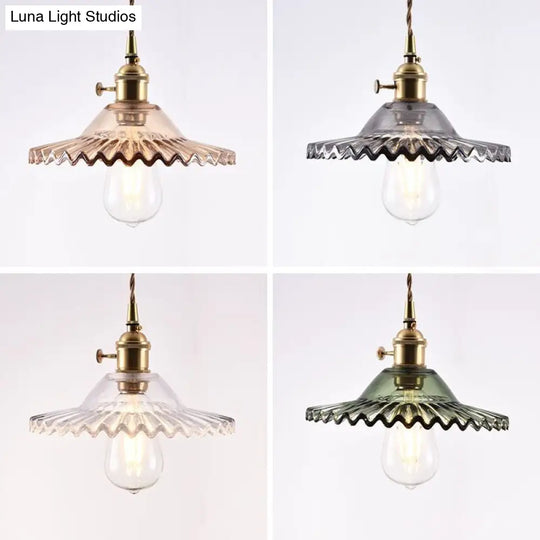 Lotus Glass Scalloped Pendant Lamp - Retro Industrial Style For Restaurants 1-Light Hanging