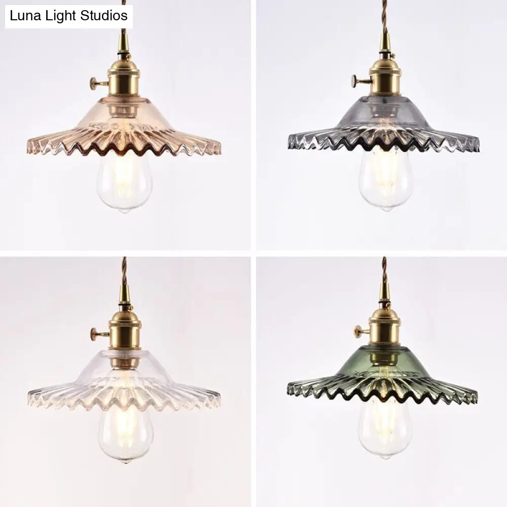 Retro Industrial Style Lotus Glass Scalloped Pendant Lamp - 1-Light Hanging For Restaurants