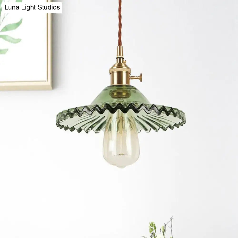 Retro Industrial Style Lotus Glass Scalloped Pendant Lamp - 1-Light Hanging For Restaurants