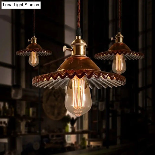 Retro Industrial Style Lotus Glass Scalloped Pendant Lamp - 1-Light Hanging For Restaurants