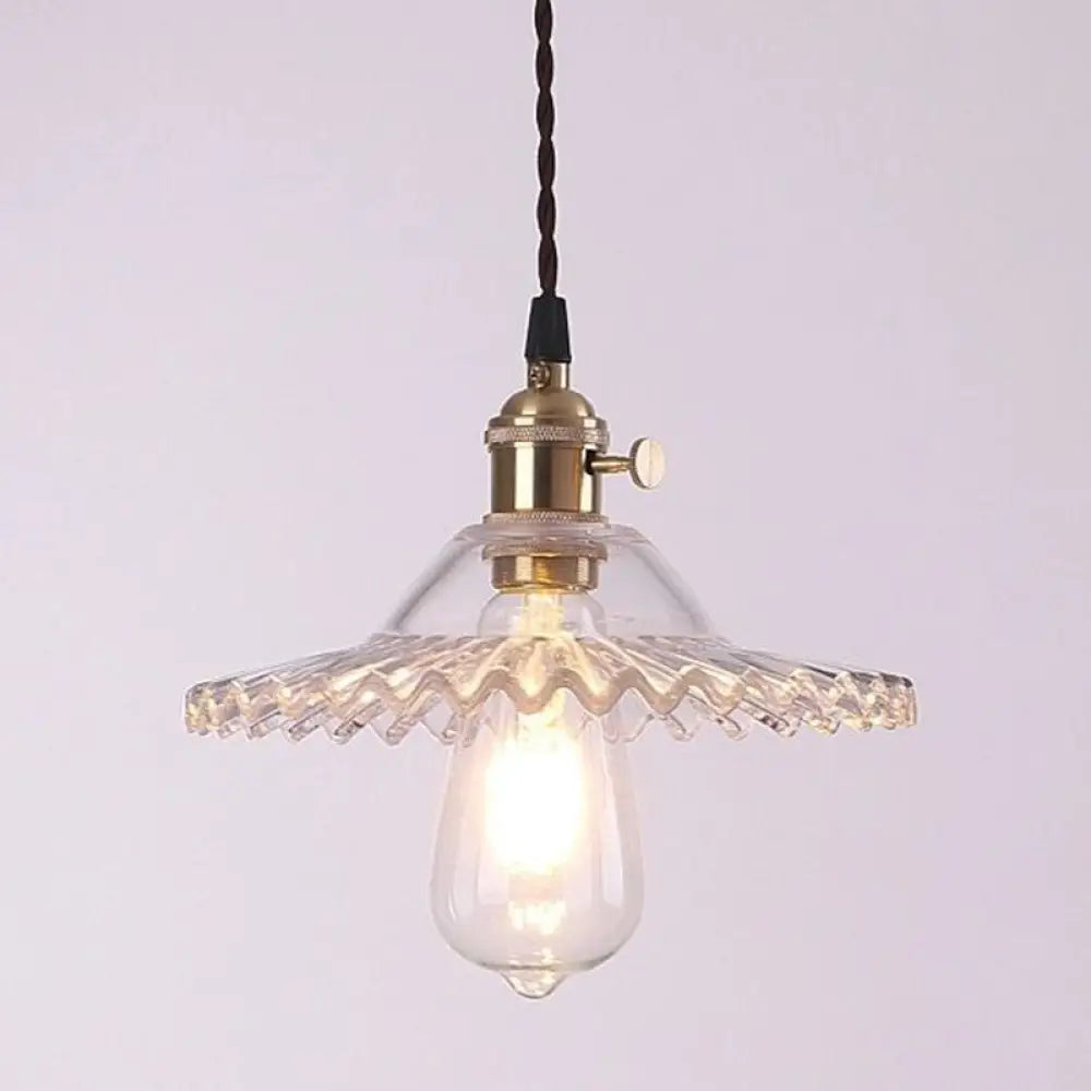 Lotus Glass Scalloped Pendant Lamp - Retro Industrial Style For Restaurants 1-Light Hanging Clear