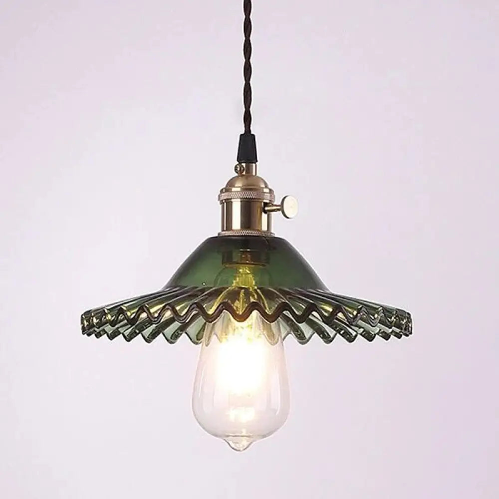 Lotus Glass Scalloped Pendant Lamp - Retro Industrial Style For Restaurants 1-Light Hanging Green