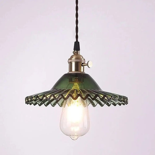 Lotus Glass Scalloped Pendant Lamp - Retro Industrial Style For Restaurants 1-Light Hanging Green