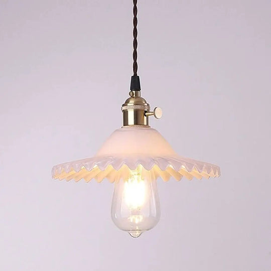 Lotus Glass Scalloped Pendant Lamp - Retro Industrial Style For Restaurants 1-Light Hanging White