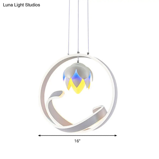 Lotus Hanging Pendant Led Chandelier - Modern Stylish Acrylic Dining Room Lamp In White