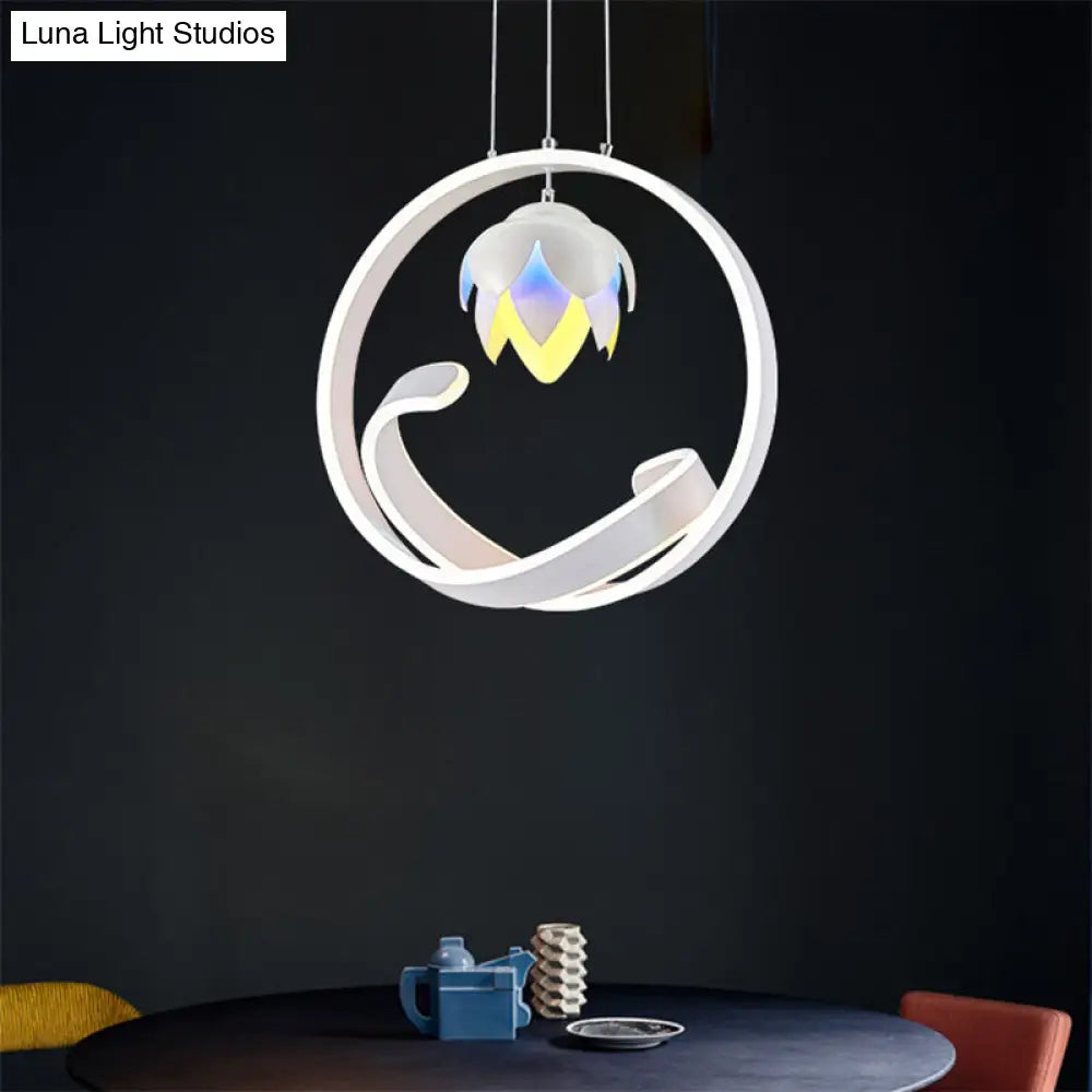 Lotus Hanging Pendant Led Chandelier - Modern Stylish Acrylic Dining Room Lamp In White