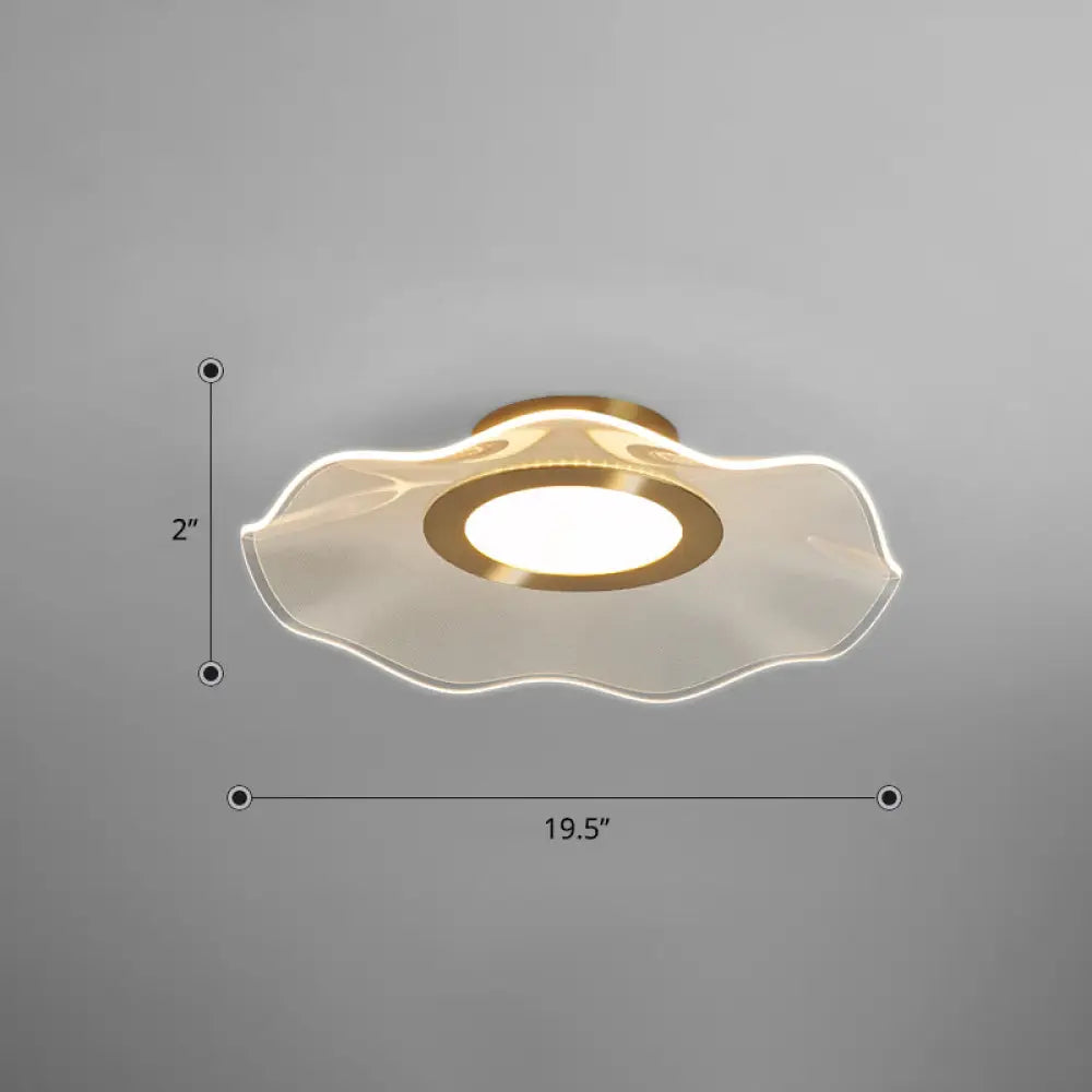 Lotus Leaf Acrylic Ceiling Light With Gold Finish And Led For Bedroom / 19.5’ Remote Control