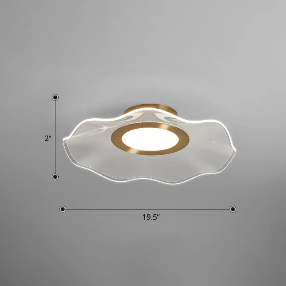 Lotus Leaf Acrylic Ceiling Light With Gold Finish And Led For Bedroom / 19.5’ White