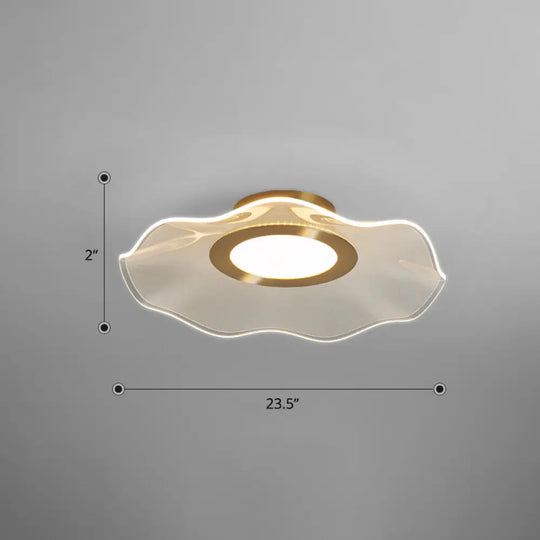 Lotus Leaf Acrylic Ceiling Light With Gold Finish And Led For Bedroom / 23.5’ Remote Control