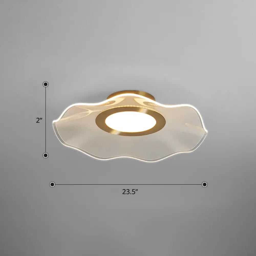 Lotus Leaf Acrylic Ceiling Light With Gold Finish And Led For Bedroom / 23.5’ Warm