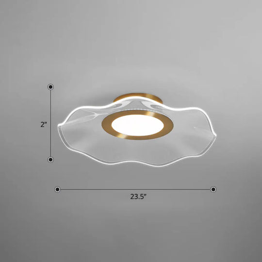 Lotus Leaf Acrylic Ceiling Light With Gold Finish And Led For Bedroom / 23.5’ White