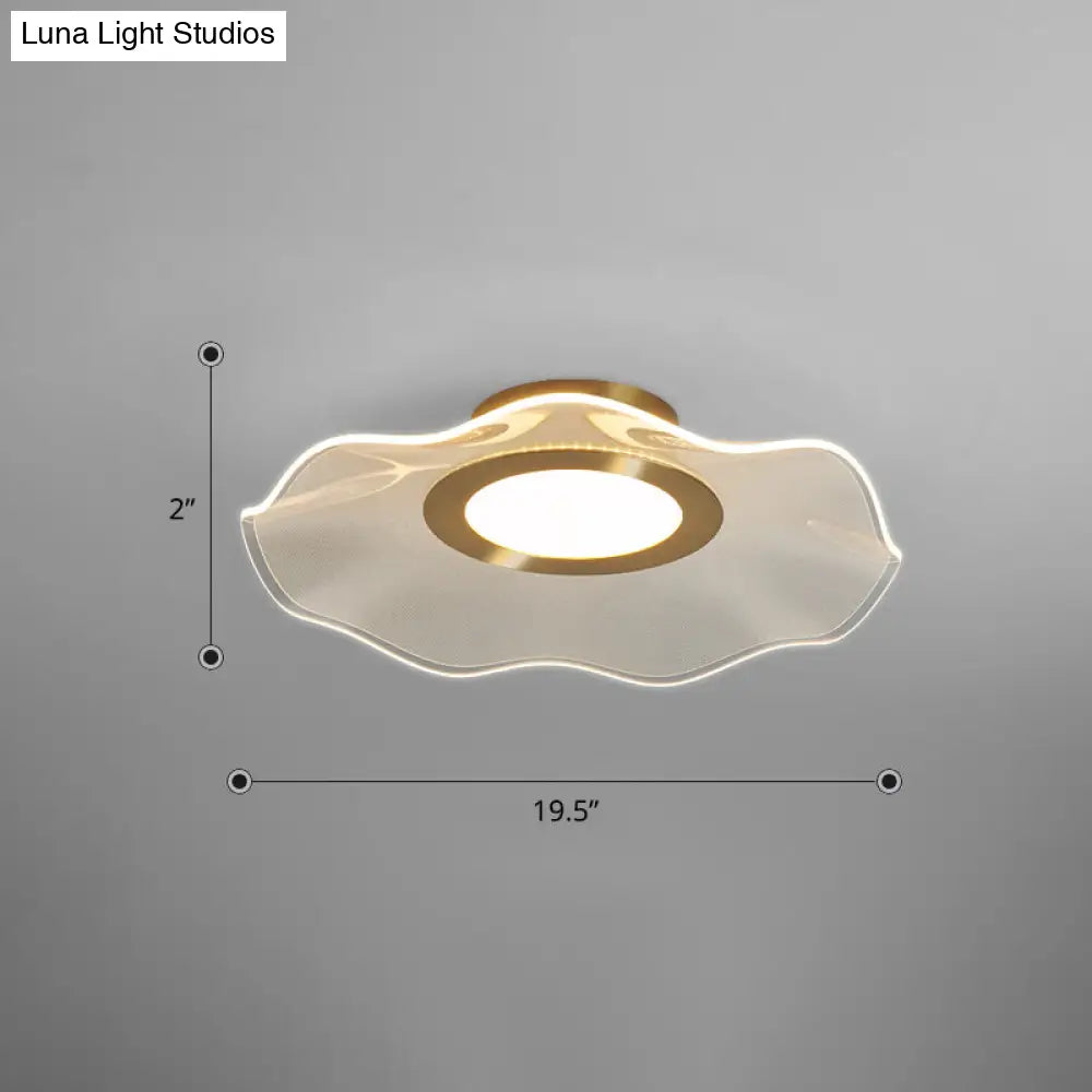 Lotus Leaf Acrylic Ceiling Light With Gold Finish And Led For Bedroom / 19.5 Warm