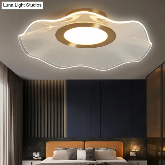 Lotus Leaf Acrylic Ceiling Light With Gold Finish And Led For Bedroom