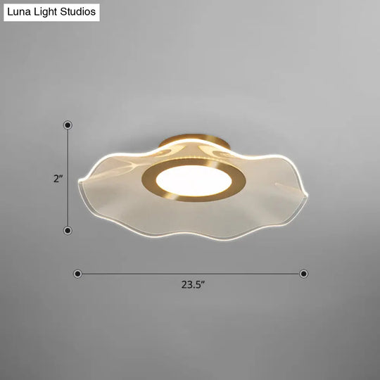 Lotus Leaf Acrylic Ceiling Light With Gold Finish And Led For Bedroom / 23.5 Warm