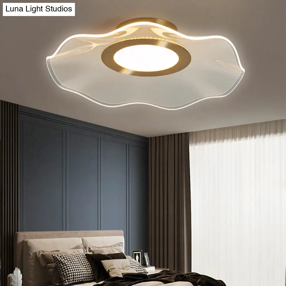 Lotus Leaf Acrylic Ceiling Light With Gold Finish And Led For Bedroom