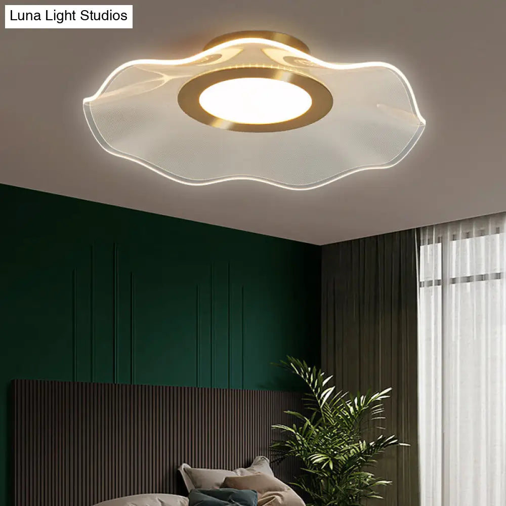 Lotus Leaf Acrylic Ceiling Light With Gold Finish And Led For Bedroom