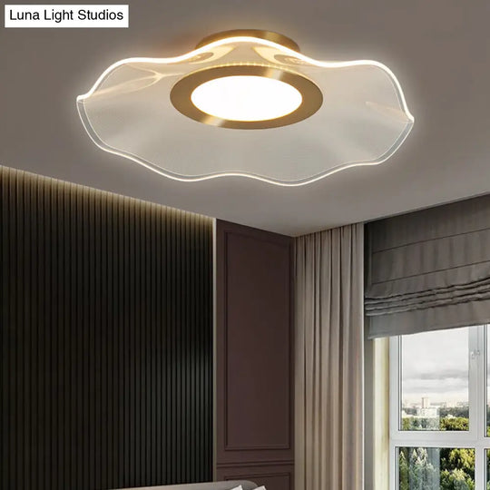 Lotus Leaf Acrylic Ceiling Light With Gold Finish And Led For Bedroom