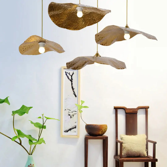 Lotus Leaf Metal Pendant Lamp - 1 Light Brass Ceiling Fixture For Dining Room / 12’