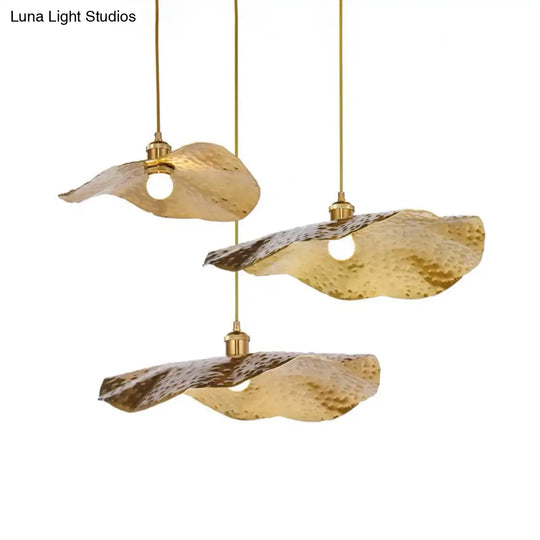 Lotus Leaf Metal Pendant Lamp - 1 Light Brass Ceiling Fixture For Dining Room