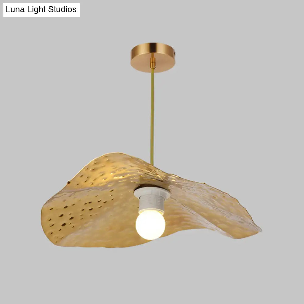 Lotus Leaf Metal Pendant Lamp: Minimalist 1-Light Brass Ceiling Light For Dining Room