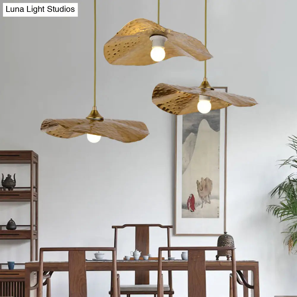 Lotus Leaf Metal Pendant Lamp - 1 Light Brass Ceiling Fixture For Dining Room