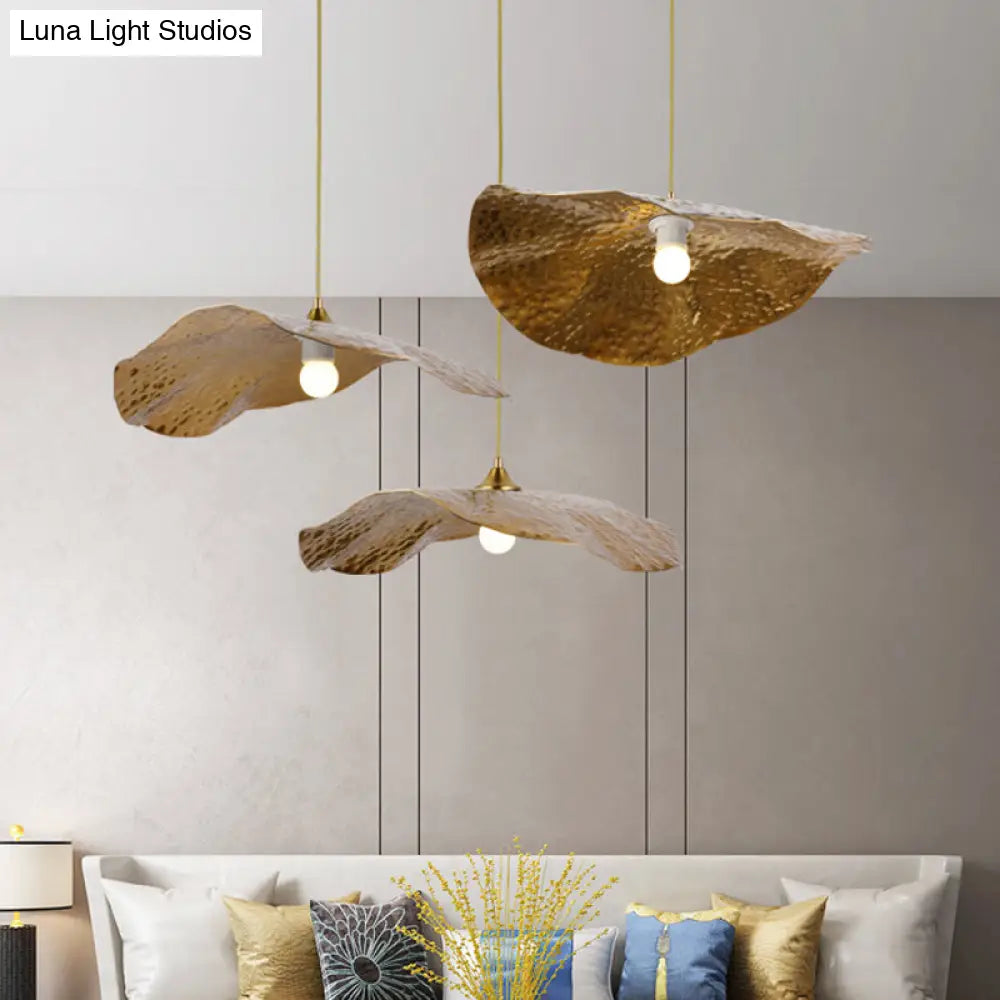 Lotus Leaf Metal Pendant Lamp: Minimalist 1-Light Brass Ceiling Light For Dining Room