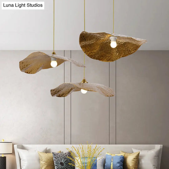 Lotus Leaf Metal Pendant Lamp - 1 Light Brass Ceiling Fixture For Dining Room