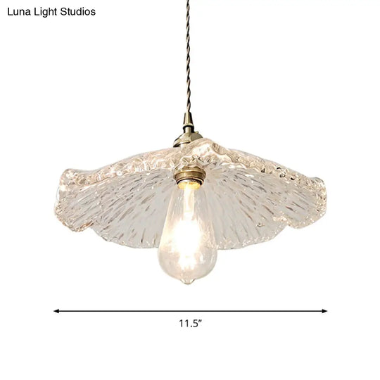 Lotus Leaf Pendant Lamp: Farmhouse Brass Clear Carved Glass Hanging Light