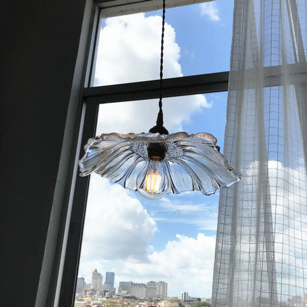 Lotus Leaf Pendant Light - Modern Style Transparent Glass 1-Light Hanging Lamp For Balcony Clear