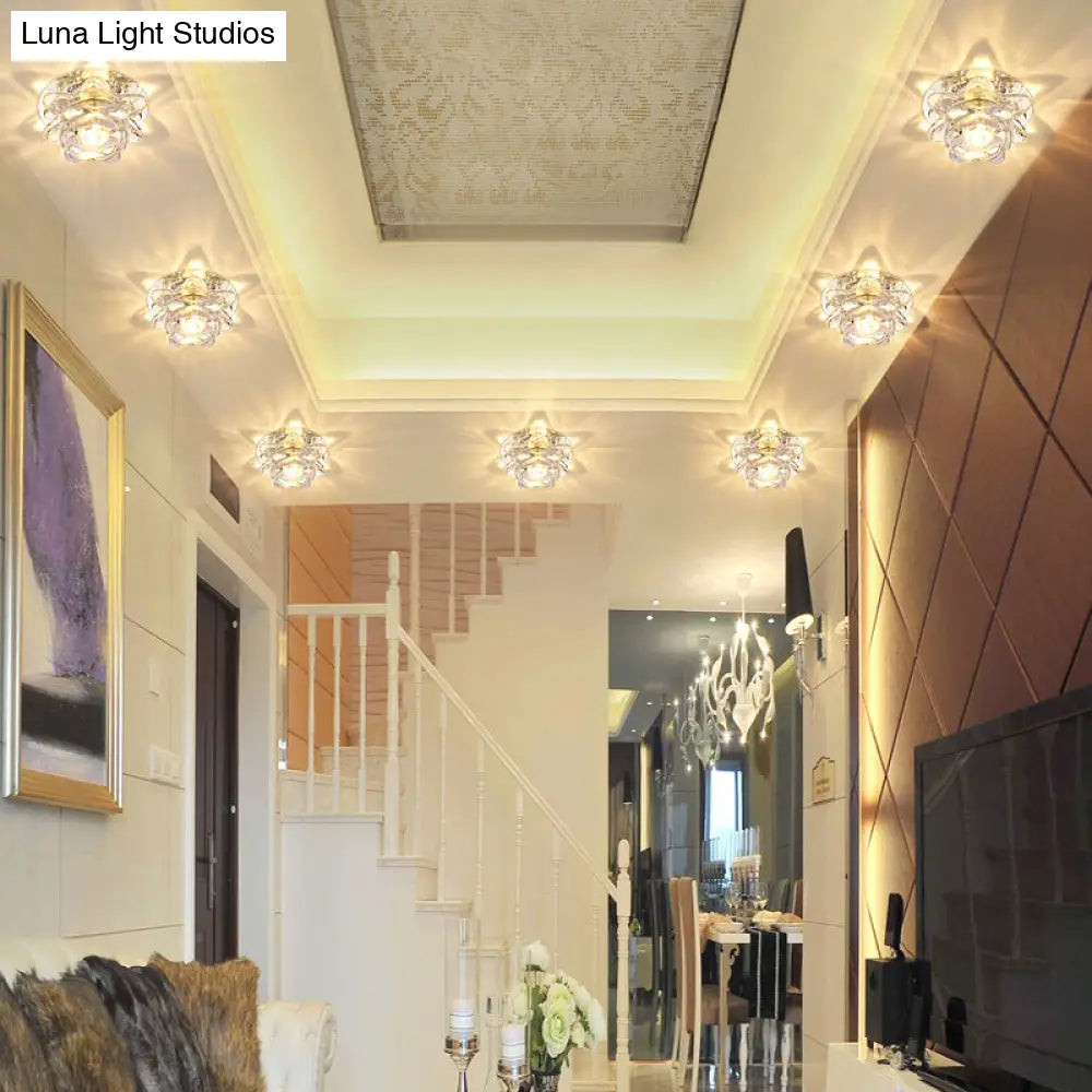 Lotus Led Crystal Spotlight: Modern Ceiling Fixture With Clear Flush Mount Lighting For Living Room