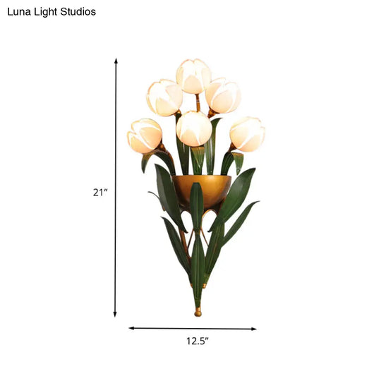 Lotus Pink Glass Wall Sconce With 6 Brass Lights - Perfect Bedroom Lighting