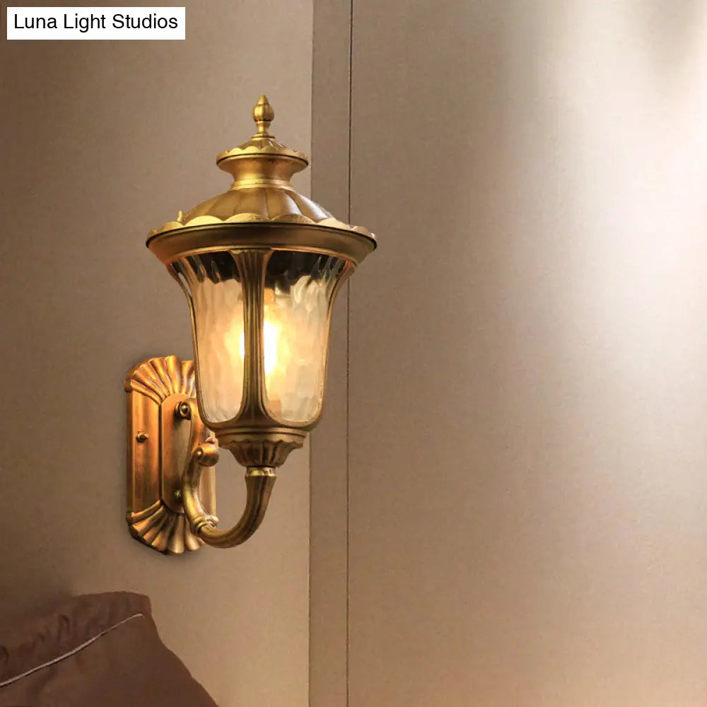 Lotus Sconce Water Glass Outdoor Wall Lamp In Brass/Black - Farmhouse Style