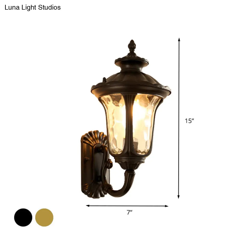 Lotus Sconce Water Glass Outdoor Wall Lamp In Brass/Black - Farmhouse Style