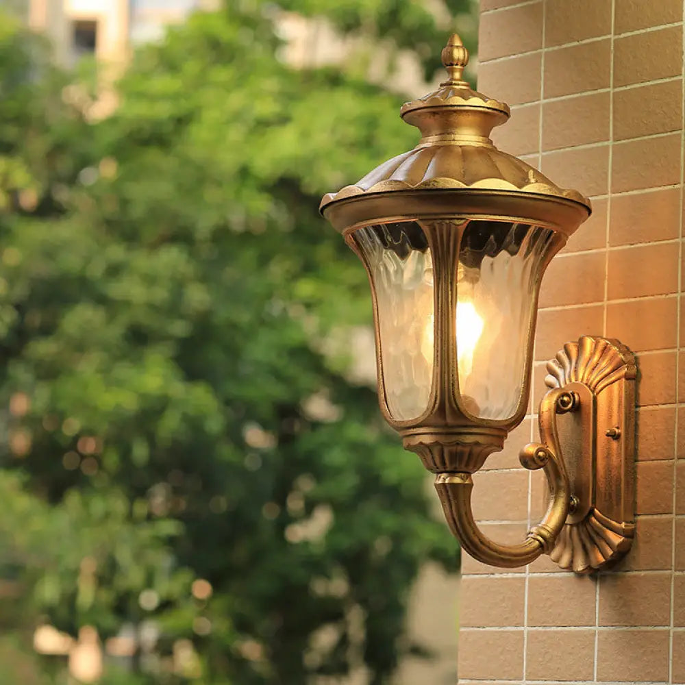 Lotus Sconce Water Glass Outdoor Wall Lamp In Brass/Black - Farmhouse Style Brass