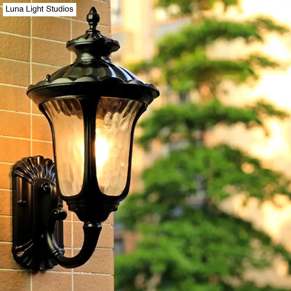 Lotus Sconce Water Glass Outdoor Wall Lamp In Brass/Black - Farmhouse Style