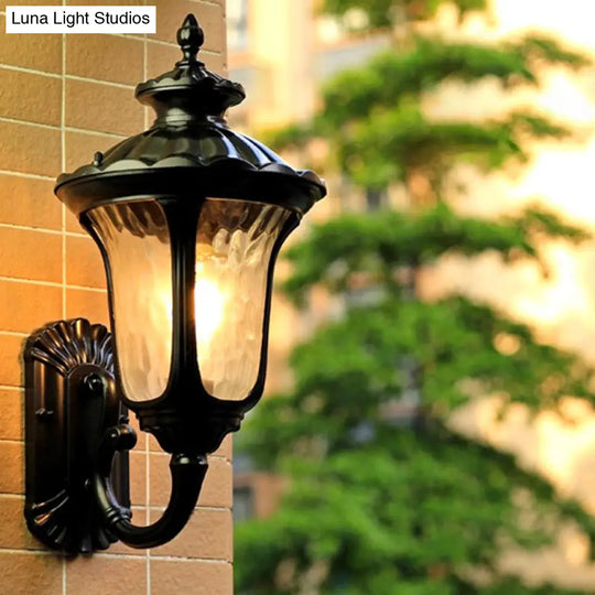 Lotus Sconce Water Glass Outdoor Wall Lamp In Brass/Black - Farmhouse Style