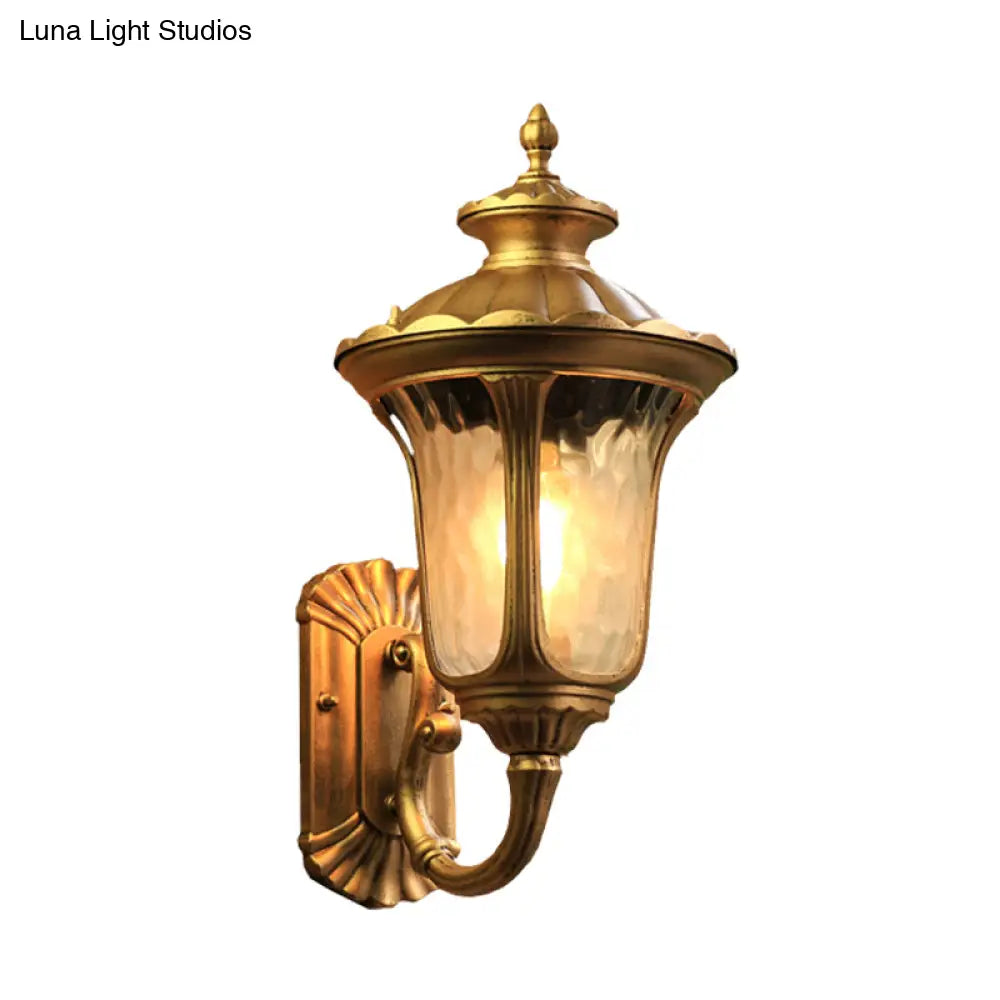 Lotus Sconce Water Glass Outdoor Wall Lamp In Brass/Black - Farmhouse Style