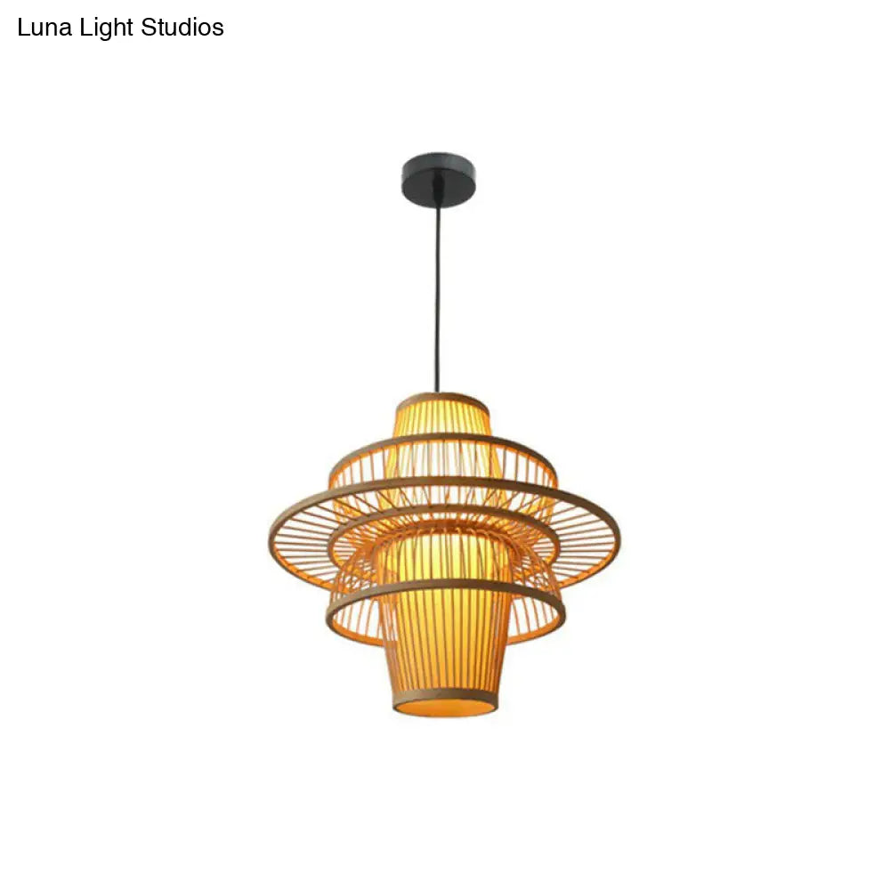 Lotus-Shaped Bamboo Hanging Light: Creative Asian Wood Pendant Lamp