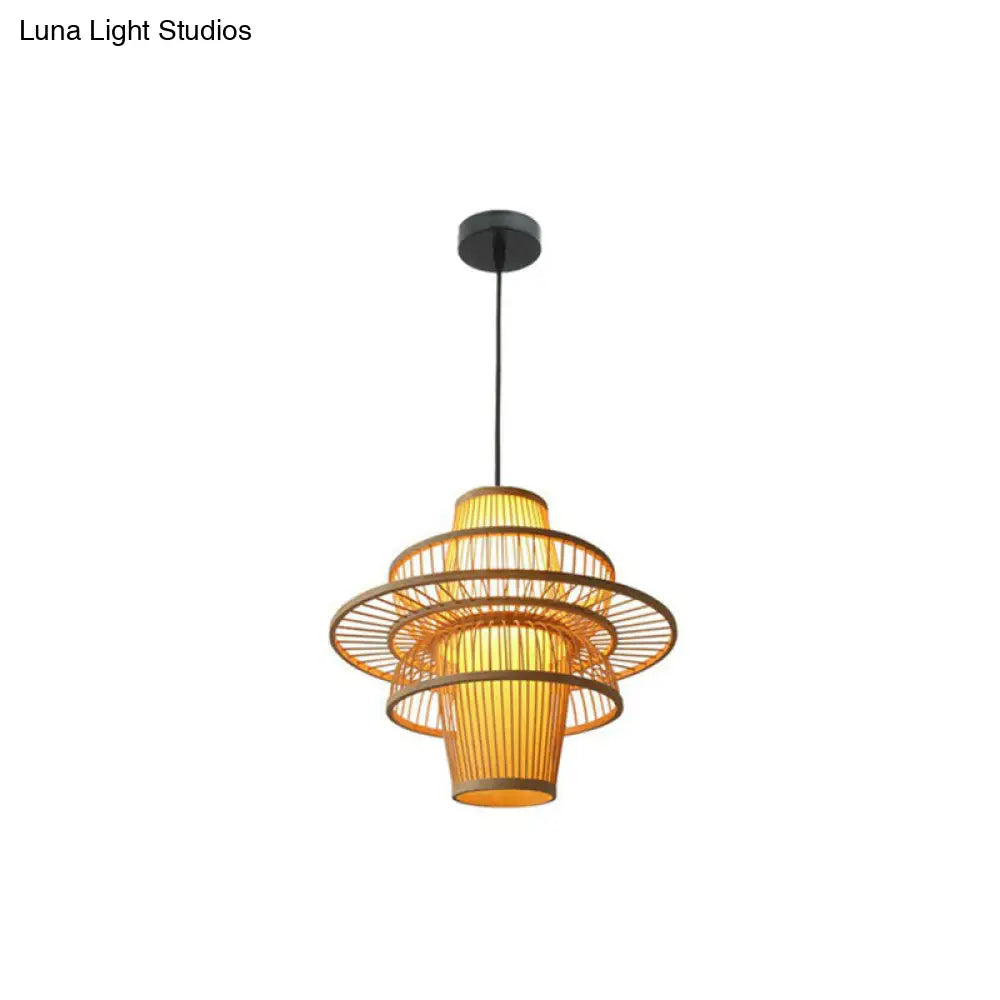 Lotus-Shaped Bamboo Hanging Light: Creative Asian Wood Pendant Lamp