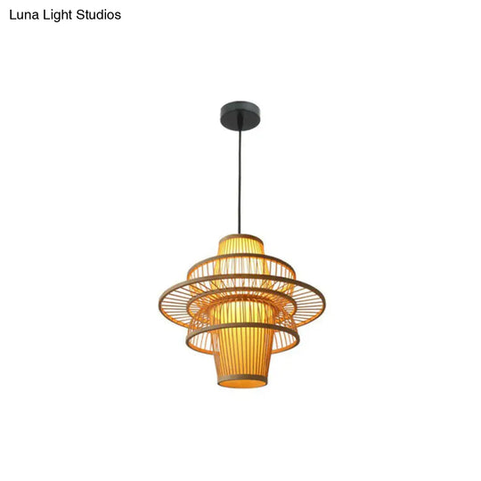 Lotus-Shaped Bamboo Hanging Light: Creative Asian Wood Pendant Lamp