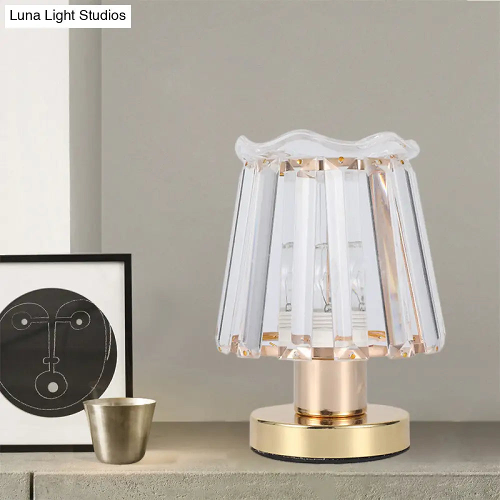 Minimalist Beveled Crystal Prisms Gold Desk Light: Tapered 1-Light Reading Lamp