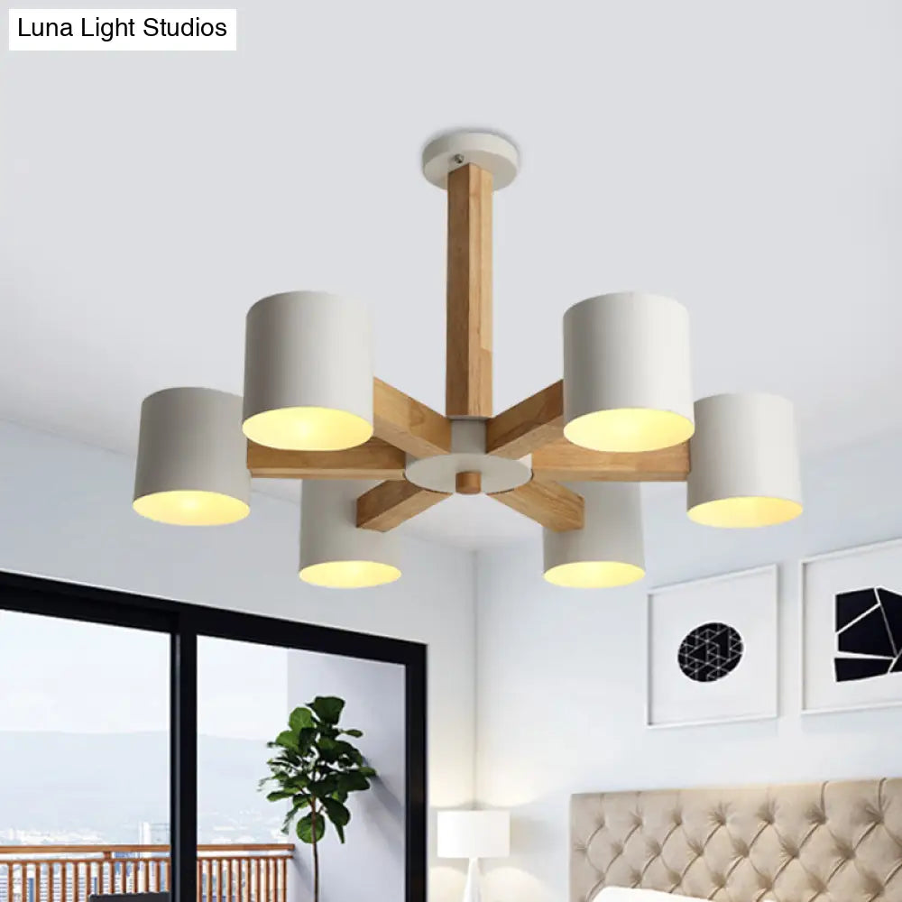 Lounge Ceiling Lamp: Cylindrical Metal Chandelier With 6 Nordic - Style Semi Flush Mount Heads In